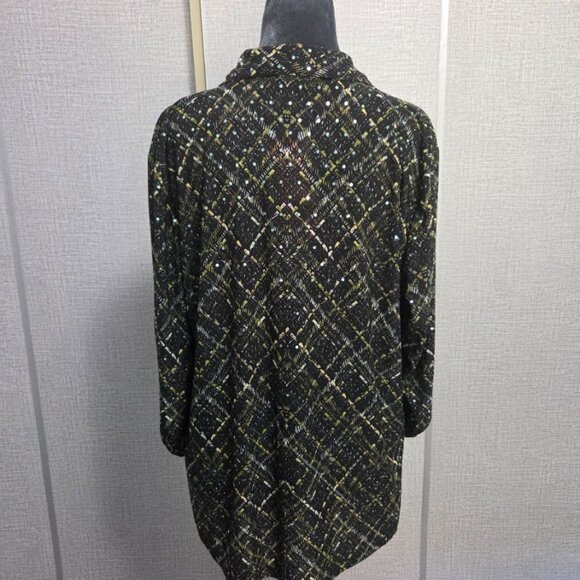 NWT Emily Daniels Green & Black Blouse with Placket Sleeve Tiny Sequins (L) - Picture 2 of 9